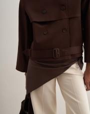 kemer detaylı kısa trençkot kahverengi 5