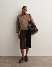 kemer detaylı kısa trençkot sütlü kahve 5