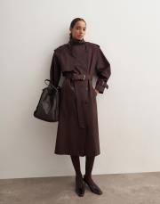 %100 koton maxi trençkot kahverengi 4