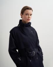 %100 koton maxi trençkot lacivert 5