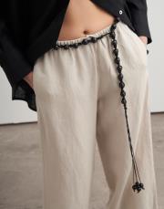 %100 keten palazzo pantolon taş 4