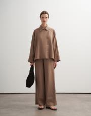 %100 keten palazzo pantolon vizon