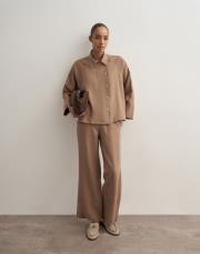 %100 keten palazzo pantolon vizon 5