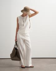 %100 keten palazzo pantolon ekru 2