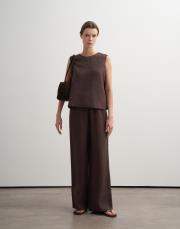 %100 keten palazzo pantolon kahverengi