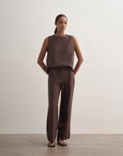 %100 keten palazzo pantolon kahverengi 5