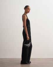 pileli geniş paça pantolon siyah 2