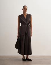 pervaz detaylı koton etek kahverengi