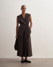 pervaz detaylı koton etek kahverengi 2