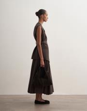 pervaz detaylı koton etek kahverengi 3