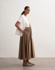 pervaz detaylı koton etek açık haki 2