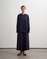 kruvaze detaylı şık bluz lacivert