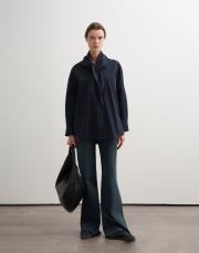 fularlı dokulu koton gömlek lacivert