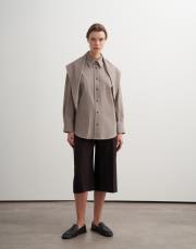 fularlı dokulu koton gömlek bej