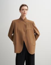 yüksek yaka asimetrik kesim blazer koyu hardal 2