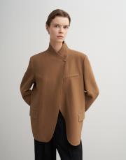 yüksek yaka asimetrik kesim blazer koyu hardal 4