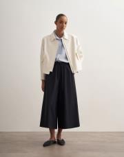 pervaz detaylı bol pantolon lacivert