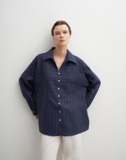 %100 keten çizgili gömlek lacivert 6