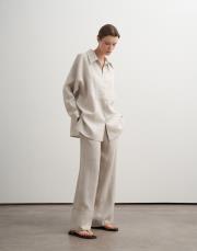 %100 keten çizgili gömlek natürel 2