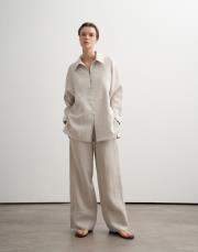 %100 keten çizgili gömlek natürel 5