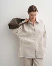 %100 keten çizgili gömlek natürel 7
