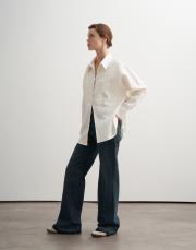 %100 keten çizgili gömlek ekru 2