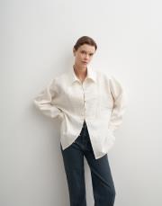 %100 keten çizgili gömlek ekru 6