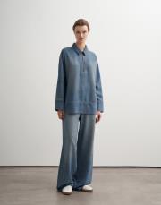 fermuarlı tensel denim gömlek mavi