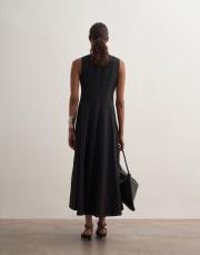 %100 keten kolsuz volanlı elbise siyah 3