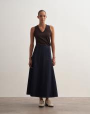 kontrast dikişli denim etek lacivert