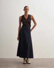 kontrast dikişli denim etek lacivert 2