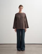 %100 keten biritli gömlek ceket kakao