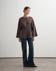 %100 keten biritli gömlek ceket kakao 2