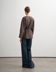 %100 keten biritli gömlek ceket kakao 3