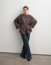 %100 keten biritli gömlek ceket kakao 4