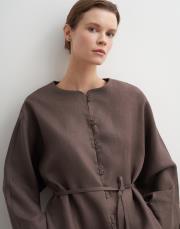 %100 keten biritli gömlek ceket kakao 7