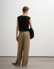 asimetrik kesim dökümlü pantolon koyu bej 3