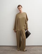 asimetrik kesim dökümlü pantolon koyu bej 4