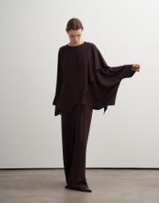 asimetrik kesim dökümlü pantolon kahverengi 4