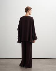 şal yaka dökümlü bluz kahverengi 4