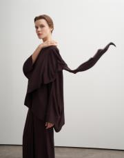 şal yaka dökümlü bluz kahverengi 5