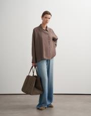 %100 keten reglan kol gömlek tozlu kahverengi