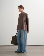 %100 keten reglan kol gömlek tozlu kahverengi 2