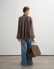 %100 keten reglan kol gömlek tozlu kahverengi 3