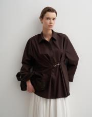 %100 koton metal tokalı gömlek kahverengi 4