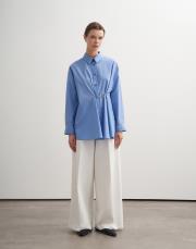 %100 koton metal tokalı gömlek mavi