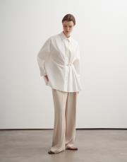 %100 koton metal tokalı gömlek ekru 2