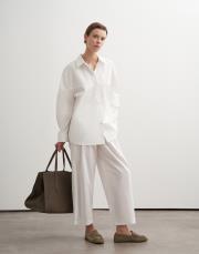 %100 koton pileli pantolon ekru 2