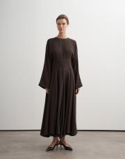 drape kemerli dökümlü elbise kahverengi