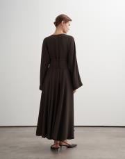 drape kemerli dökümlü elbise kahverengi 3